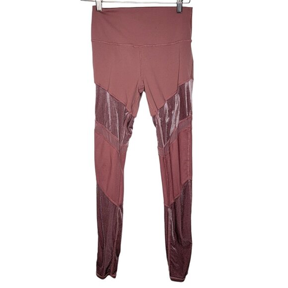 Alo Medium Alosoft Leggings Velvet Mesh Mauve Pink Women's‎ Athletic Sheila - Picture 1 of 6